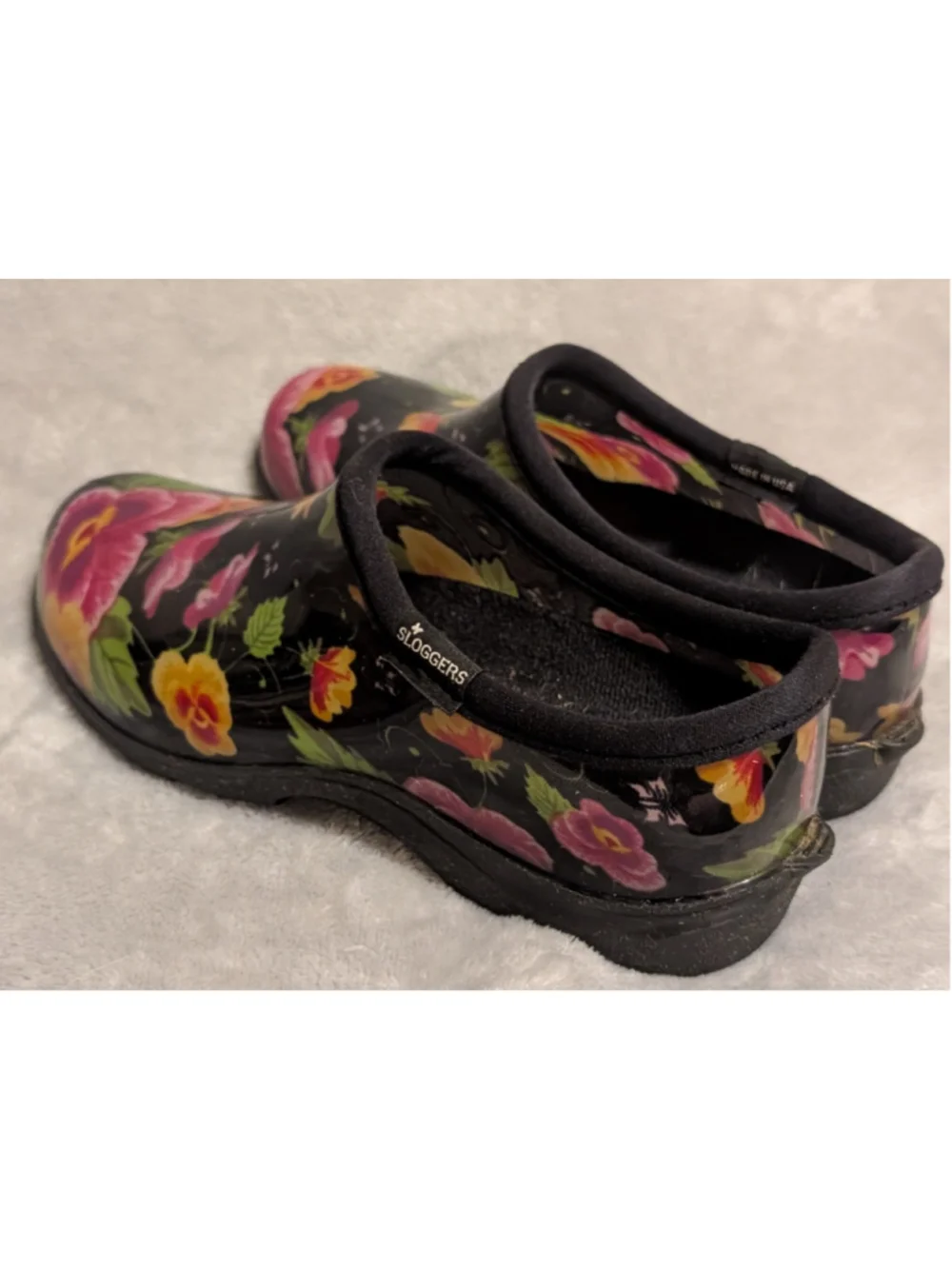Sloggers Black Floral Clogs Rain Garden Shoes US Women's Size 8 B277